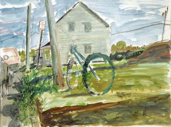 20"X30", watercolor, pastel, charcoal    Bicycle, Narragansett Inn Block Island