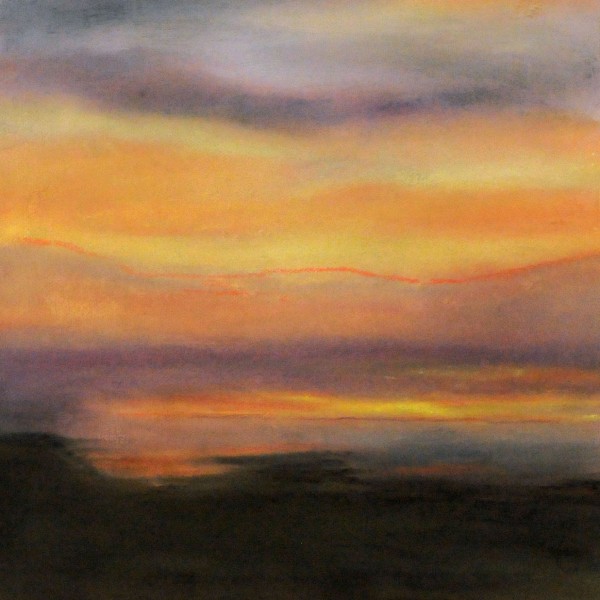 Fiery Sunset, mixed media: image transfer on canvas/oil/pastel